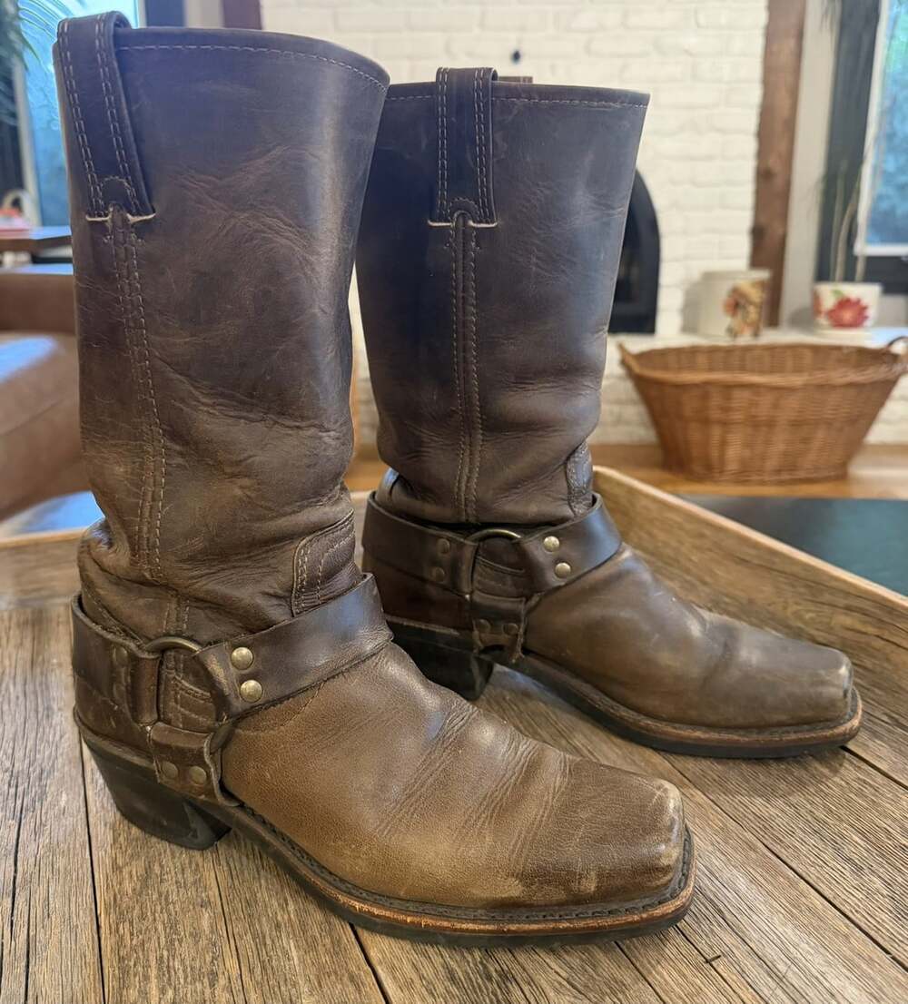 Frye Harness 12R Boots Women’s 7 M Brown Leather Made USA 77300